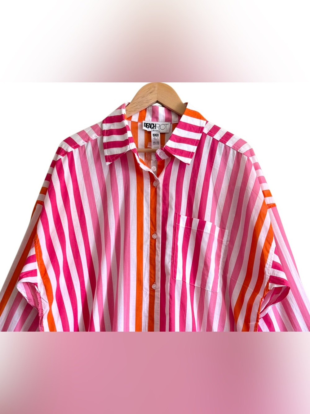 Beach Riot Cotton Oversized Lightweight Striped Alexa Beach Coverup Shirt Sz L/P - Picture 4 of 12
